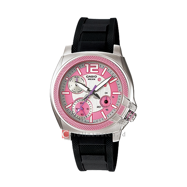 Jam Tangan Casio General LTP-1320-4A Women Pink Dial Black Resin Band