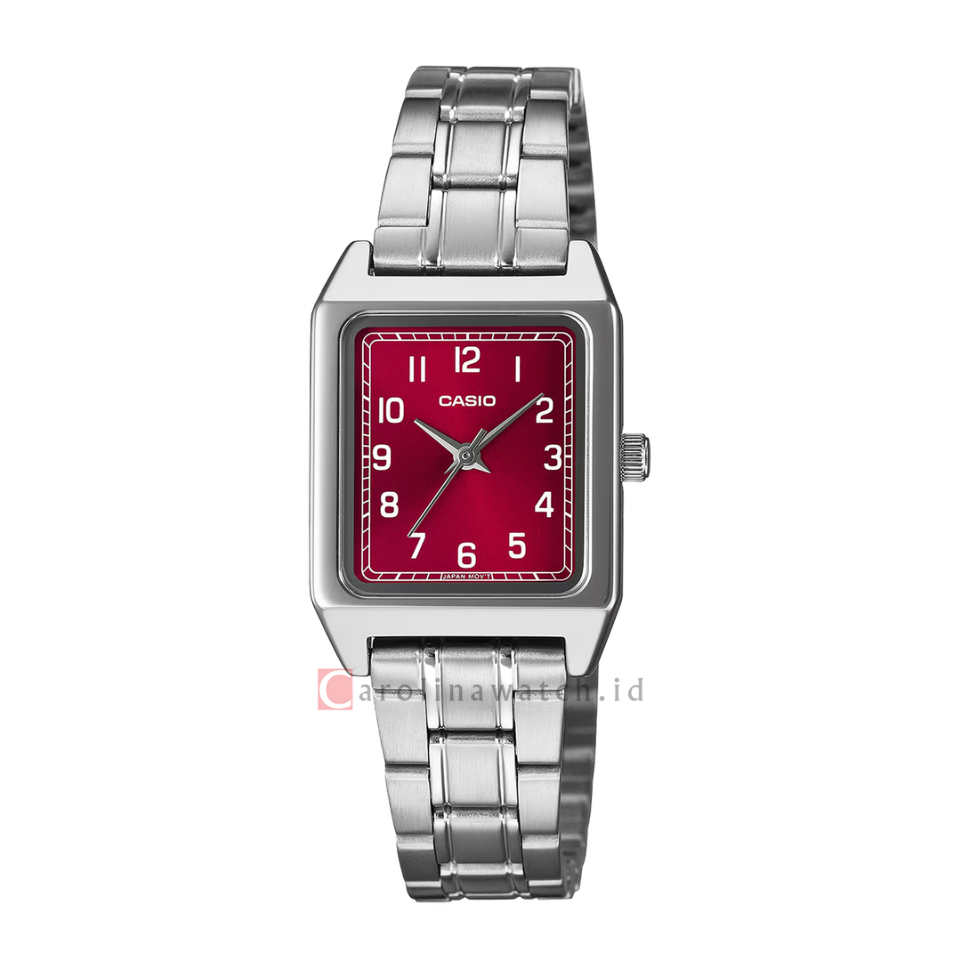 Jam Tangan Casio General LTP-B150DA-4B Women Red Dial Stainless Steel Band