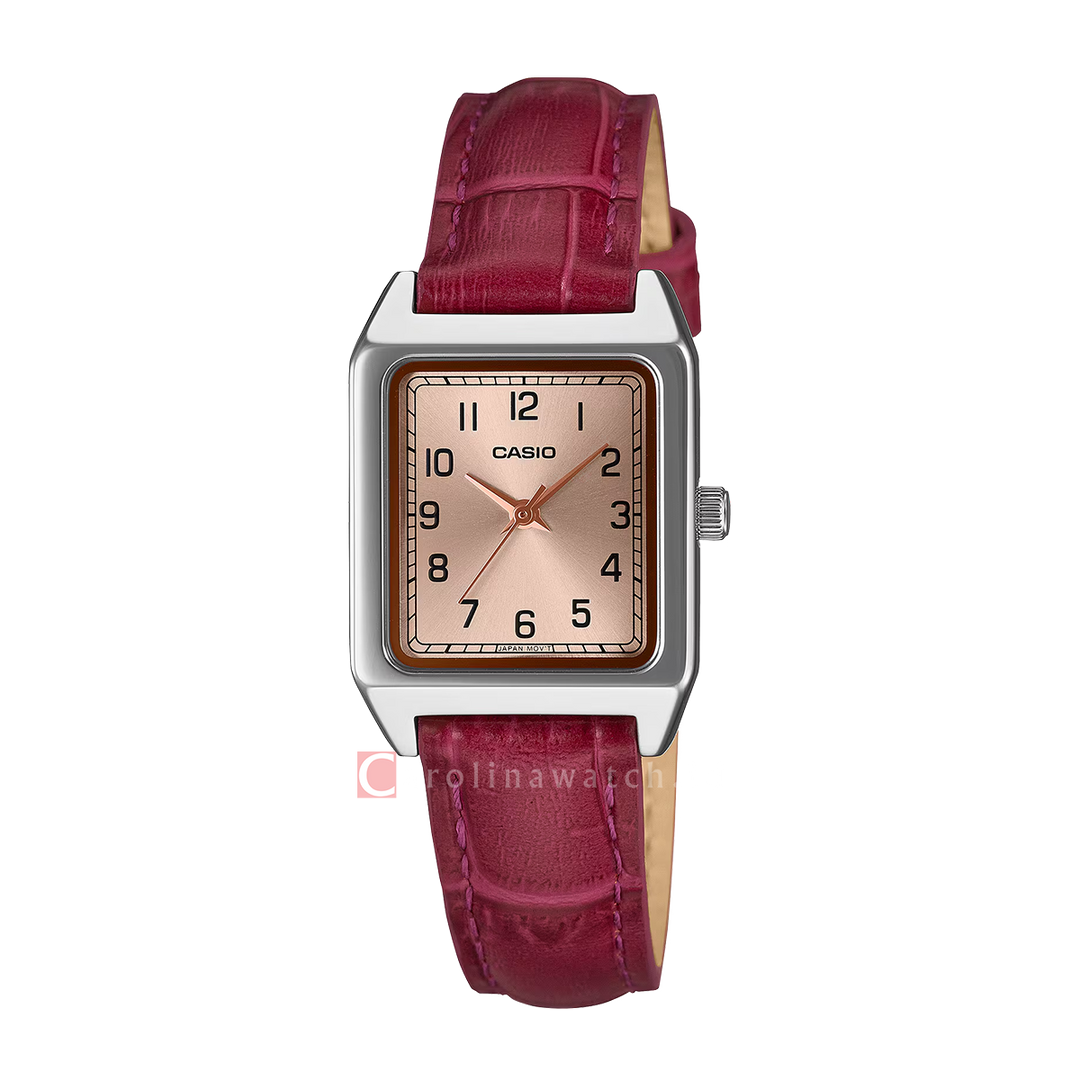 Jam Tangan Casio General LTP-B150LA-4B2 Women Rose Gold Dial Red Leather Strap