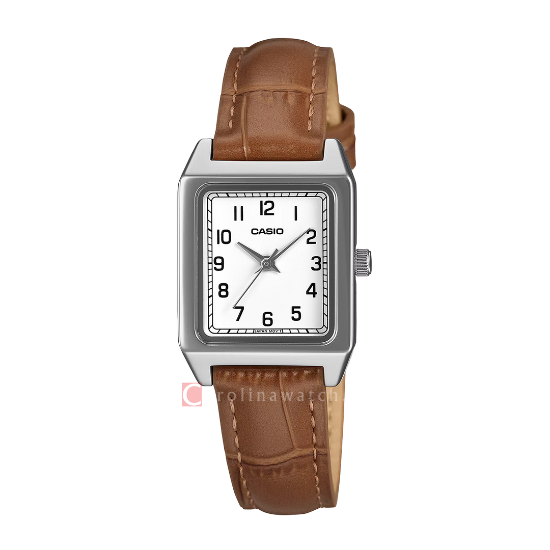 Jam Tangan Casio General LTP-B150LA-8B Women White Dial Brown Leather Strap