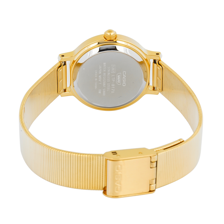 Jam Tangan Casio Standard LTP-B170G-9B Women Analog Dial Gold Stainless Steel Band