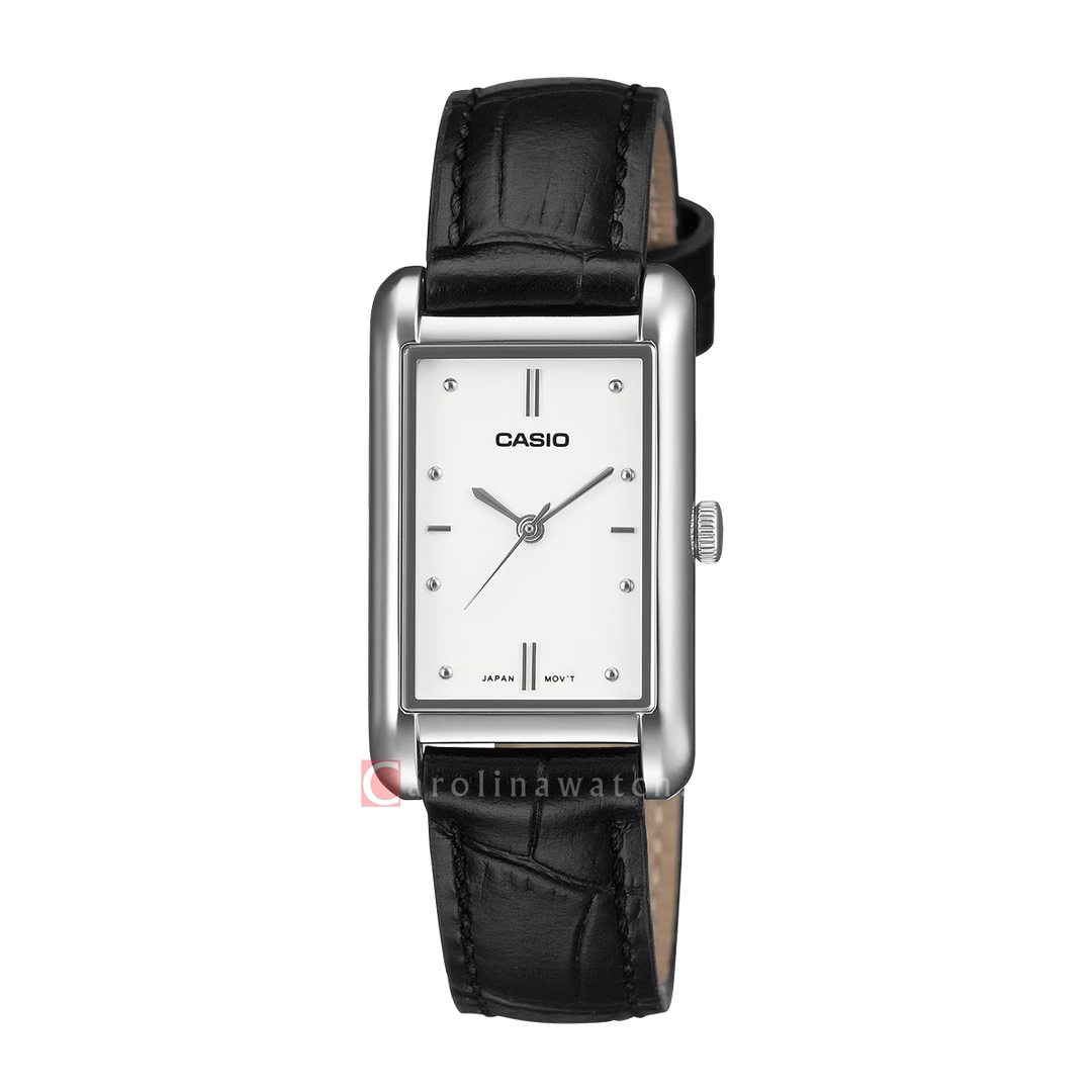 Jam Tangan Casio General LTP-B171L-7A1 Women White Dial Black Genuine Leather Band