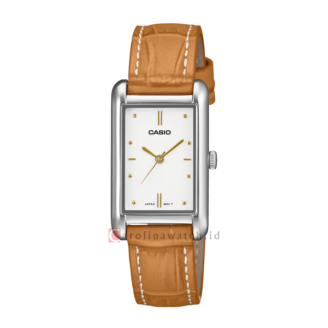 Jam Tangan Casio General LTP-B171L-7A2 Women White Dial Brown Genuine Leather Band