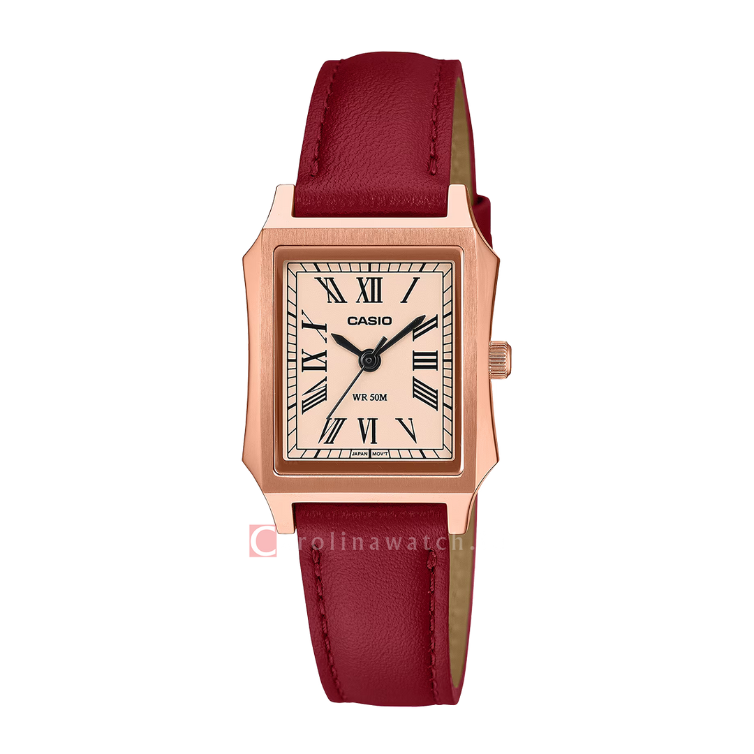 Jam Tangan Casio Standard LTP-B190RGL-4B Women Rose Gold Dial Red Leather Band