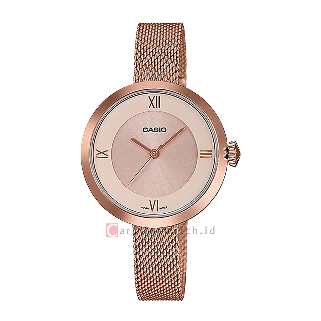 Jam Tangan Casio LTP-E154MPG-4A Women Analog Dial Rose Gold Mesh Stainless Steel Band