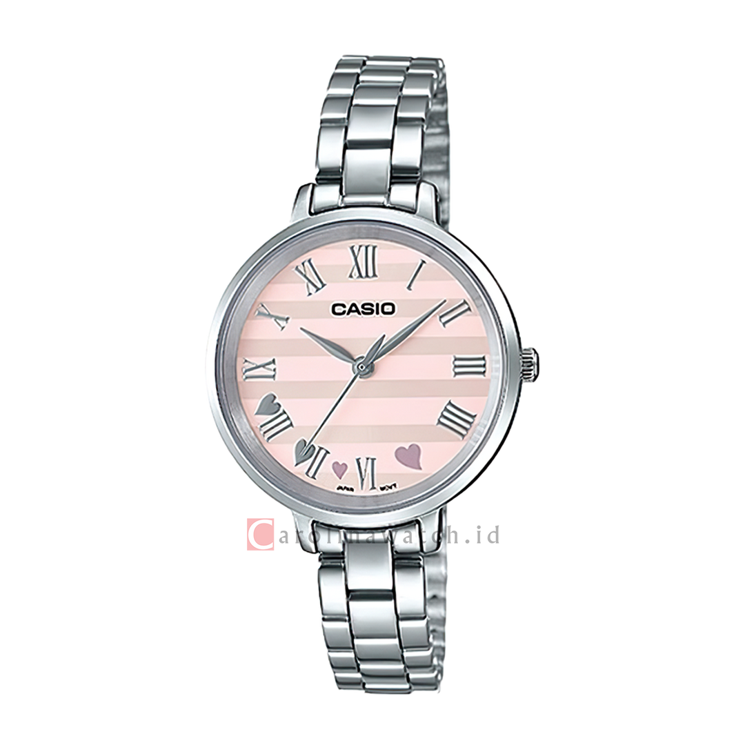 Jam Tangan Casio General LTP-E160D-4A Women Light Pink Dial Stainless Steel Band