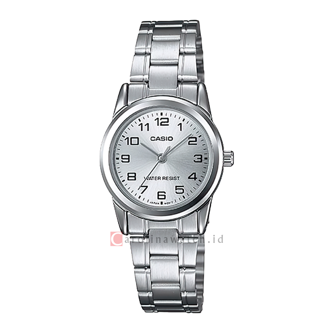 Jam Tangan Casio General LTP-V001D-7B Women Silver Dial Stainless Steel Strap