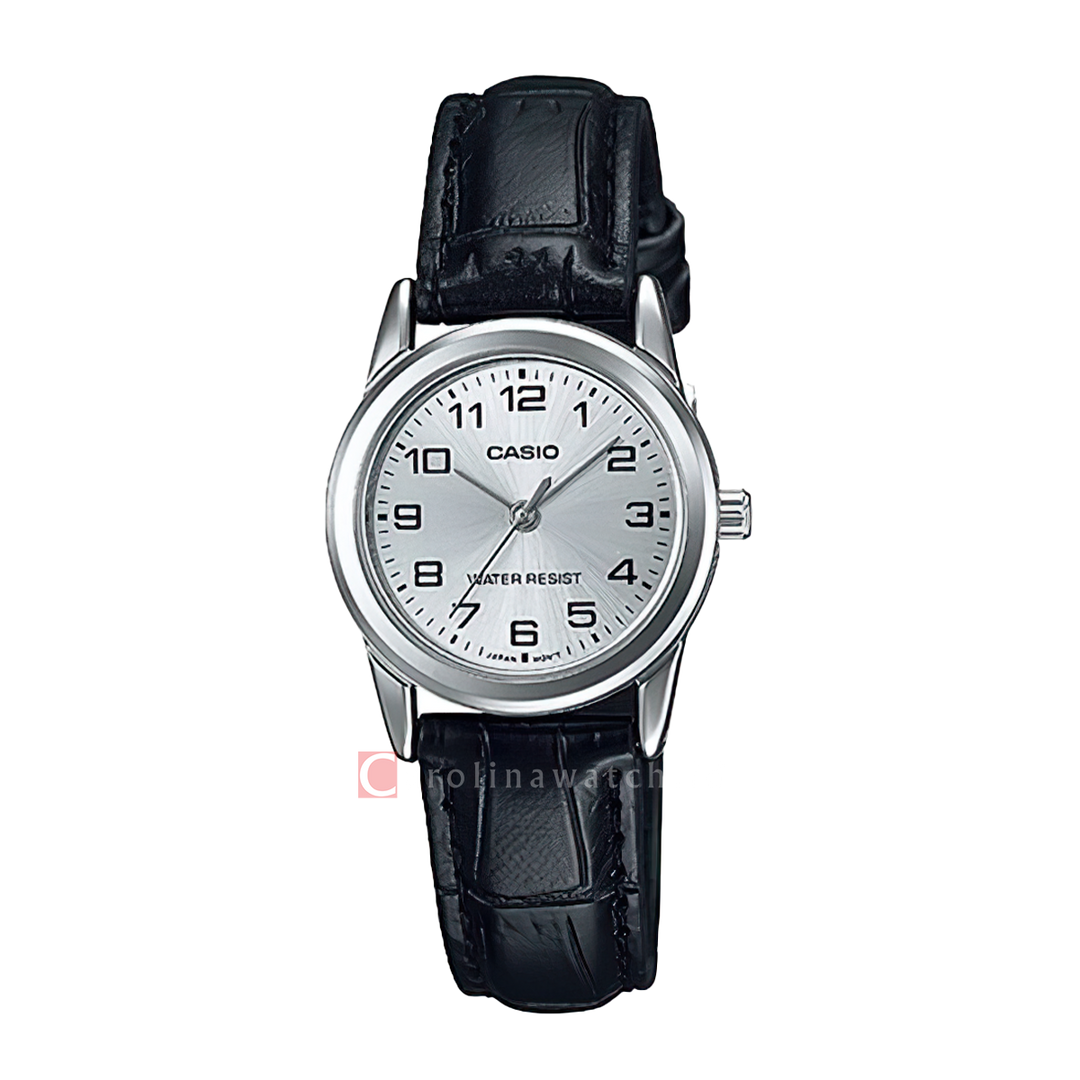 Jam Tangan Casio General LTP-V001L-7B Women Silver Dial Black Leather Strap