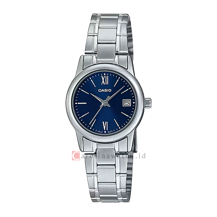 Jam Tangan Casio General LTP-V002D-2B3 Women Blue Dial Stainless Steel Band