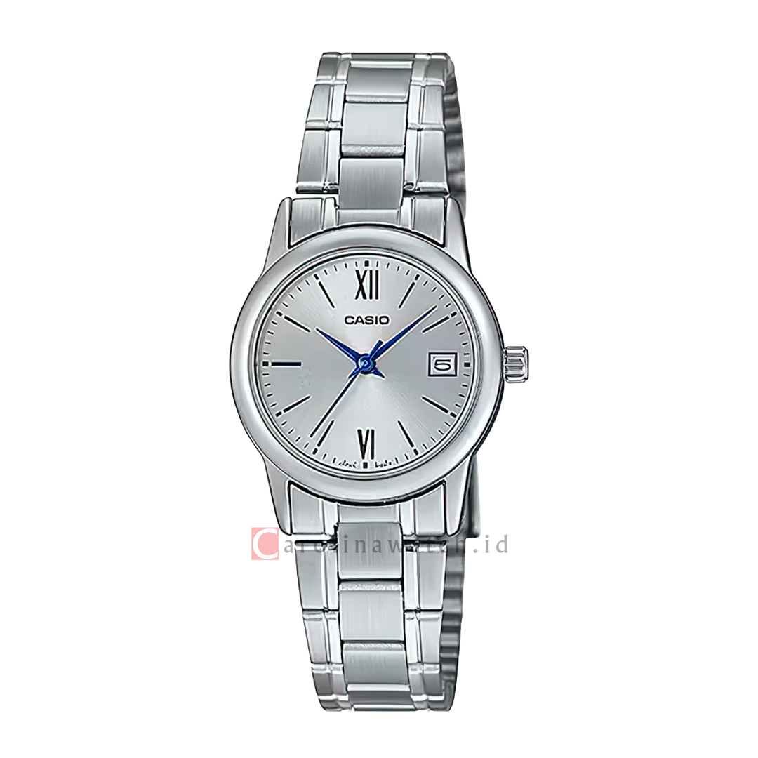 Jam Tangan Casio General LTP-V002D-7B3 Women Silver Dial Stainless Steel Band