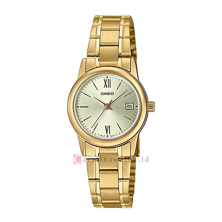 Jam Tangan Casio General LTP-V002G-9B3 Women Gold Dial Gold Stainless Steel Band