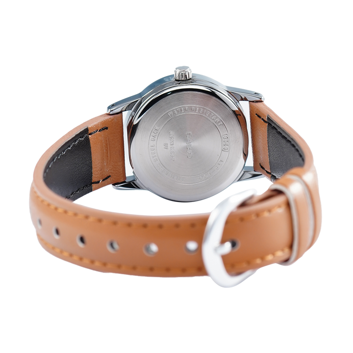 Jam Tangan Casio General LTP-V002L-7B3 Women Silver Dial Tan Leather Band