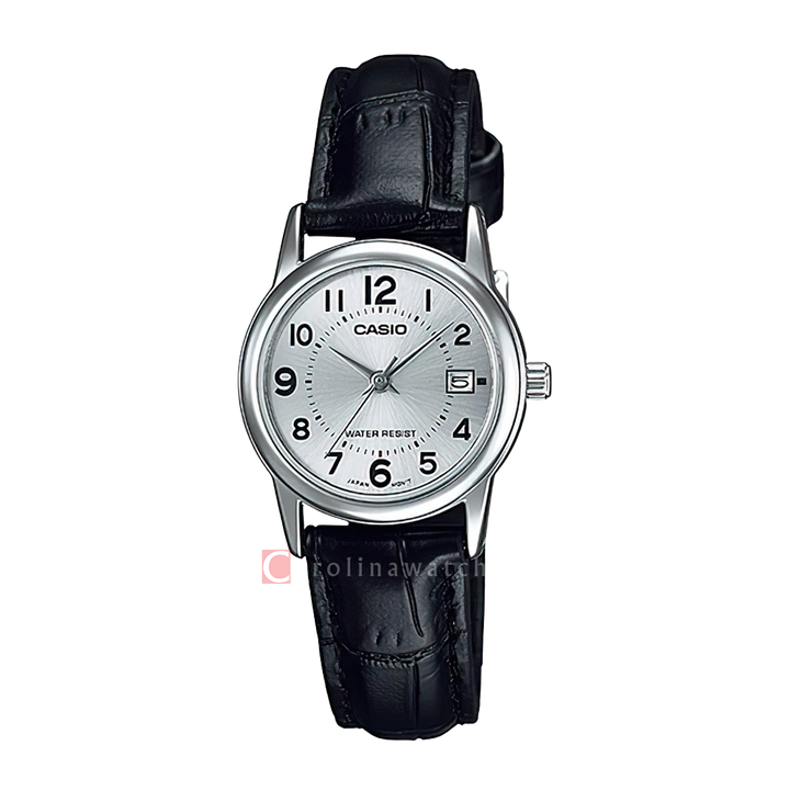 Jam Tangan Casio General LTP-V002L-7B Women Silver Dial Black Leather Band