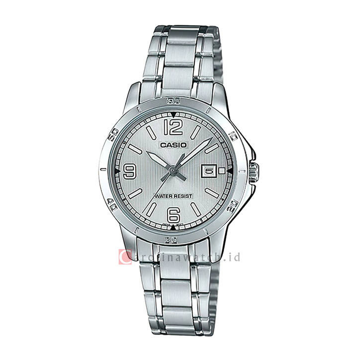 Jam Tangan Casio General LTP-V004D-7B2 Women Silver Dial Stainless Steel Strap