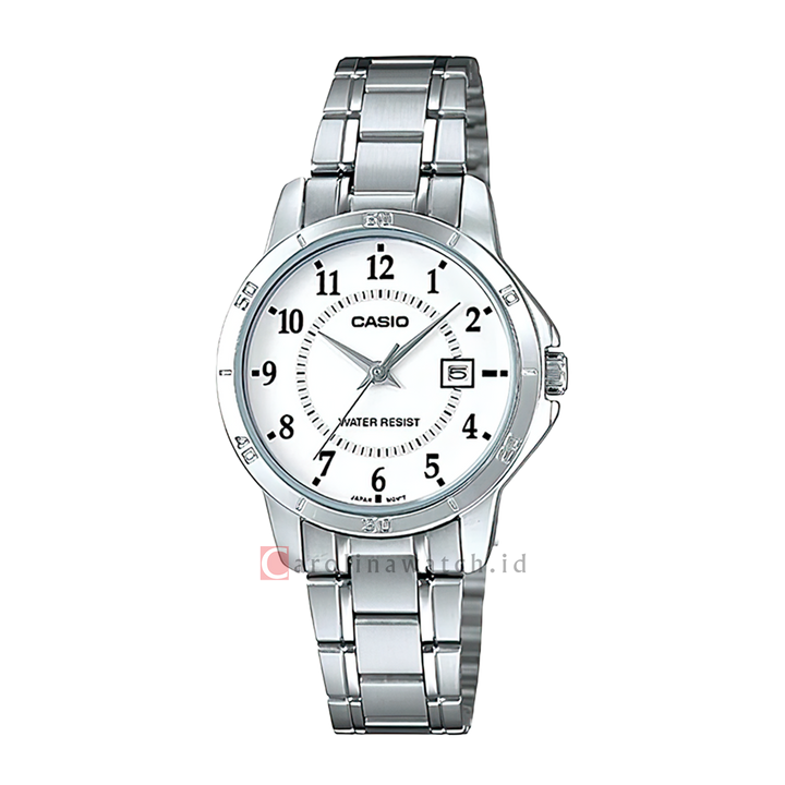 Jam Tangan Casio General LTP-V004D-7B Women White Dial Stainless Steel Band