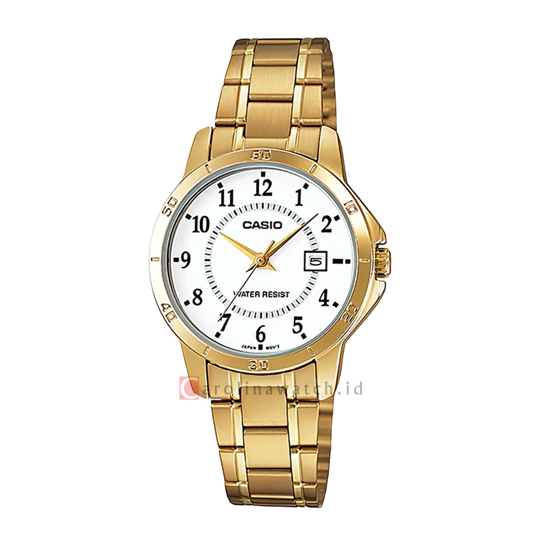 Jam Tangan Casio General LTP-V004G-7B Women Silver Dial Gold Stainless Steel Band