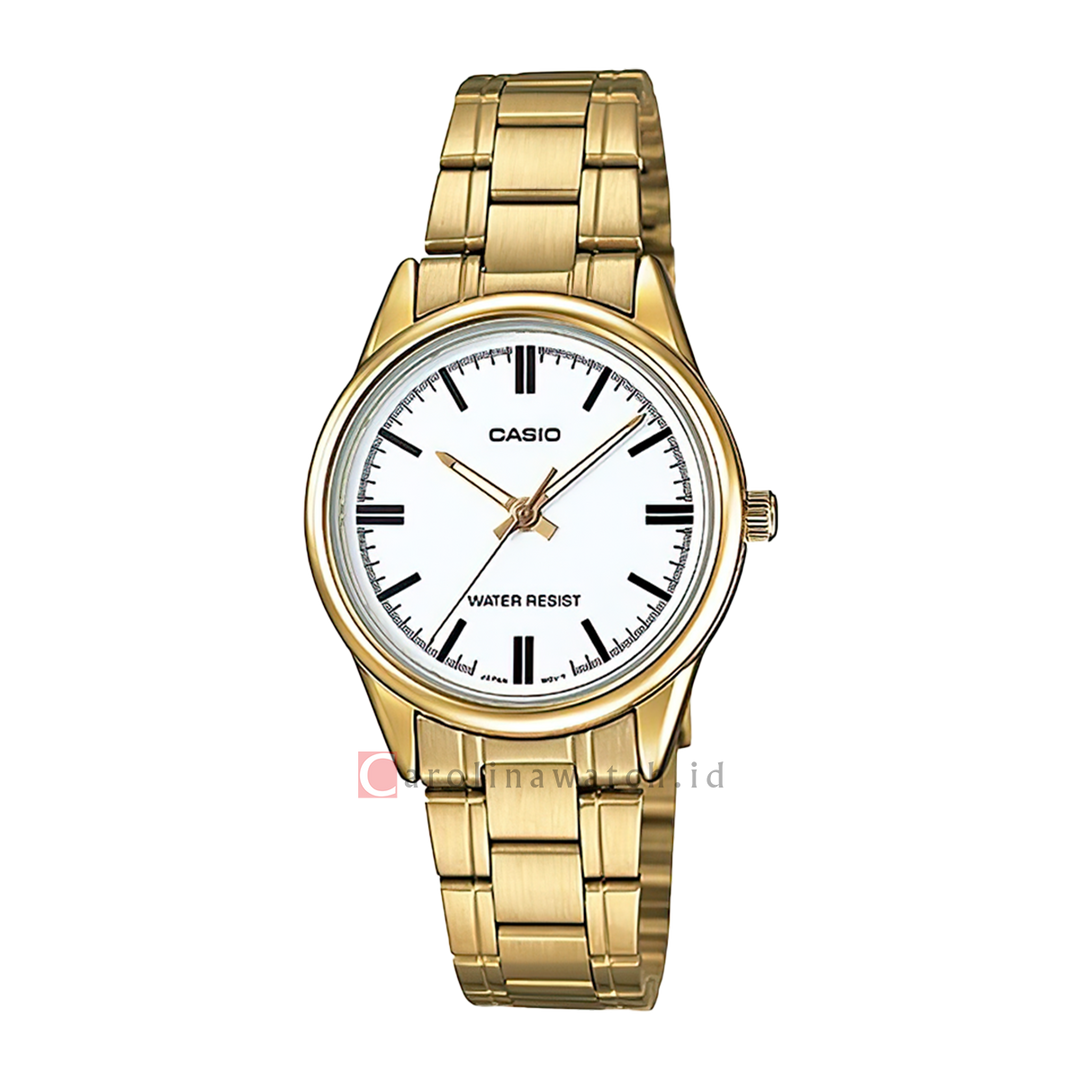 Jam Tangan Casio General LTP-V005G-7A Women White Dial Gold Stainless Steel Band