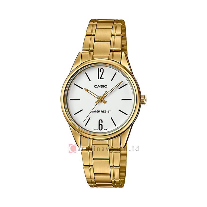 Jam Tangan Casio General LTP-V005G-7B Women White Dial Gold Stainless Steel Band