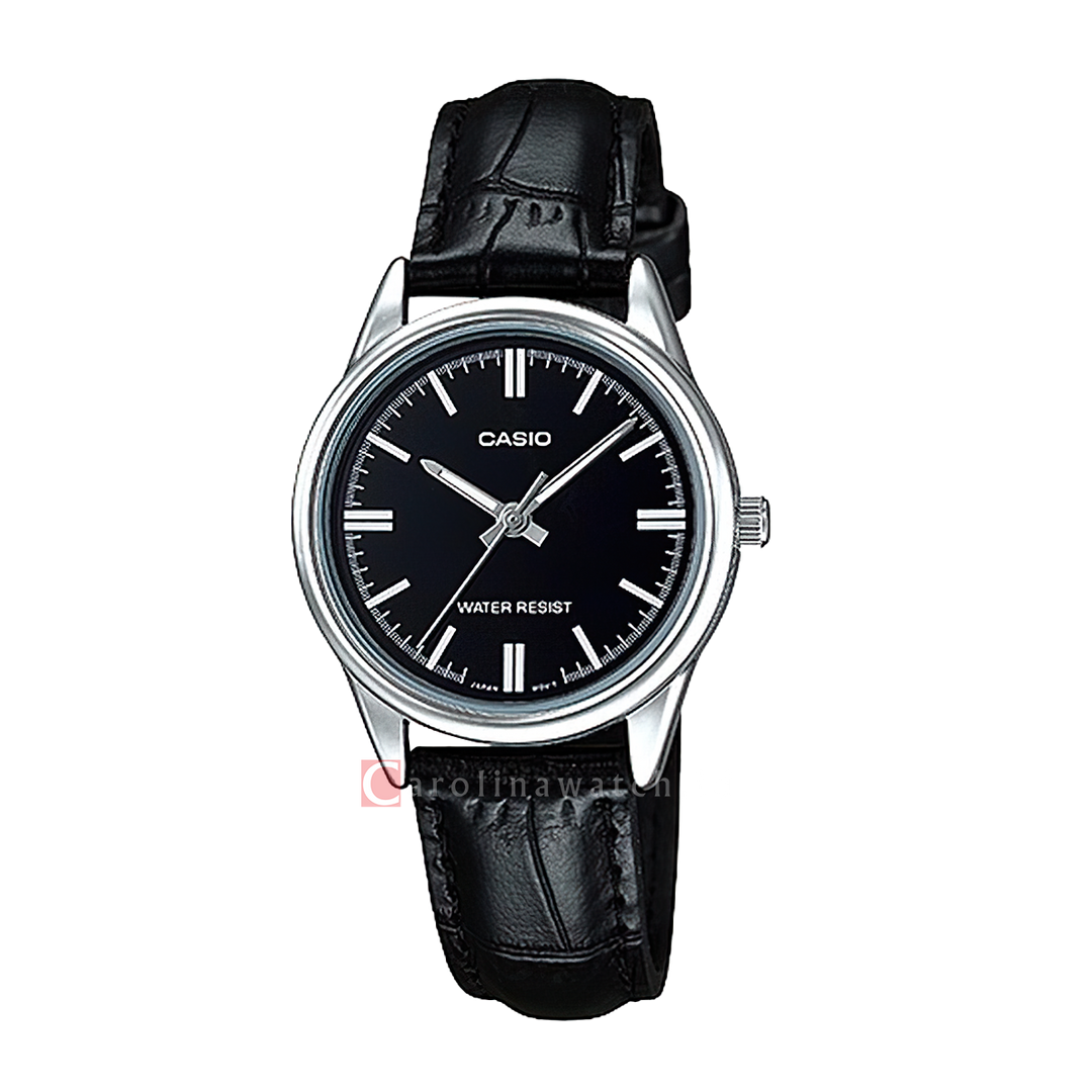 Jam Tangan Casio General LTP-V005L-1A Women Black Dial Black Leather Band