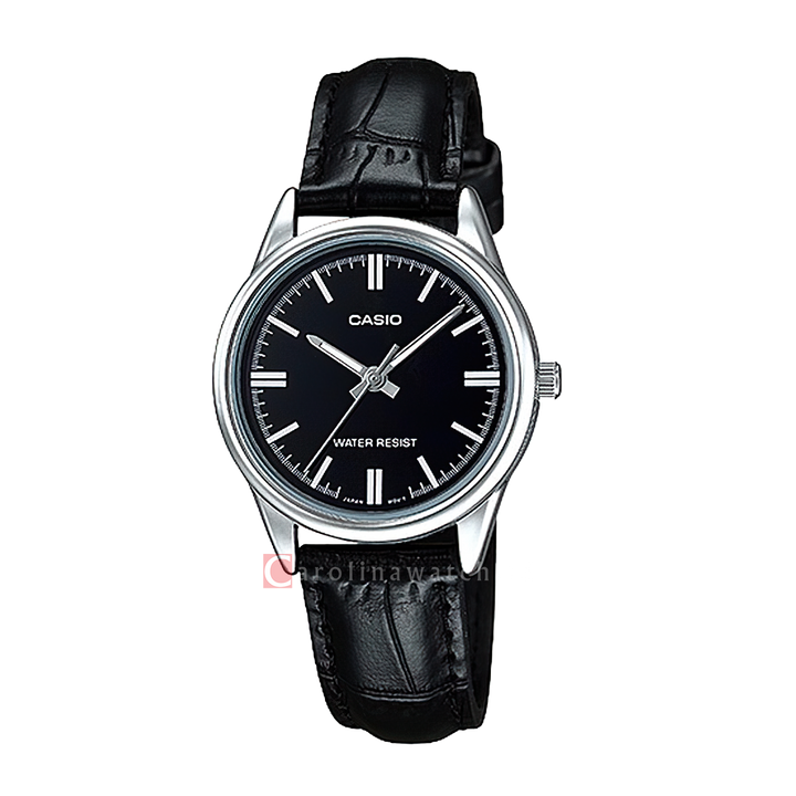 Jam Tangan Casio General LTP-V005L-1A Women Black Dial Black Leather Band