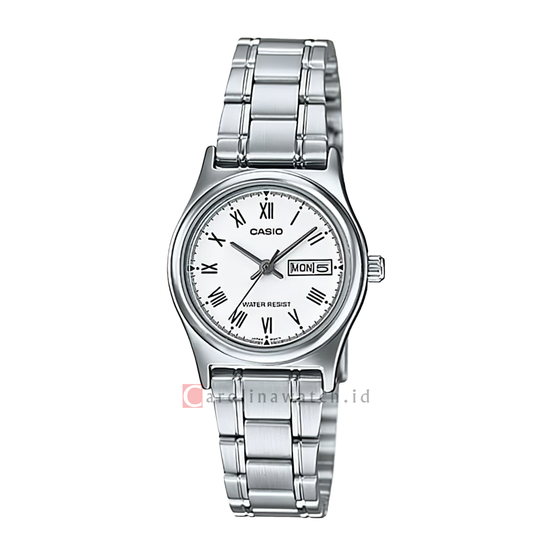 Jam Tangan Casio General LTP-V006D-7B Women White Dial Stainless Steel Band