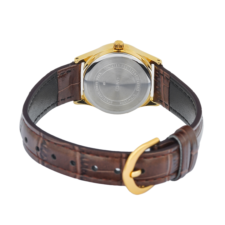 Jam Tangan Casio General LTP-V006GL-9B Women Gold Dial Brown Leather Band