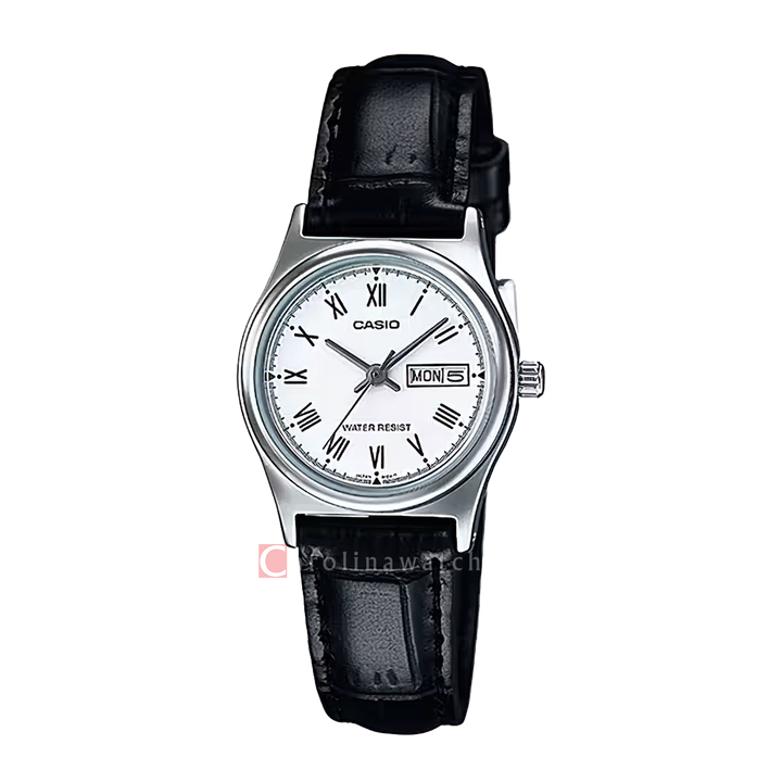 Jam Tangan Casio LTP-V006L-7B Women White Dial Black Leather Band