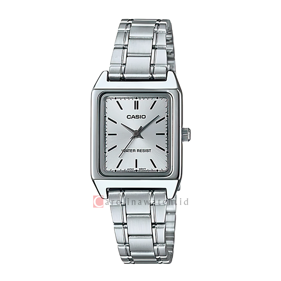 Jam Tangan Casio General LTP-V007D-7E Women Silver Dial Stainless Steel Strap