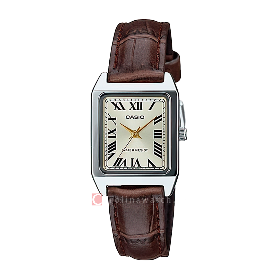 Jam Tangan Casio General LTP-V007L-9B Women Silver Dial Brown Leather Band