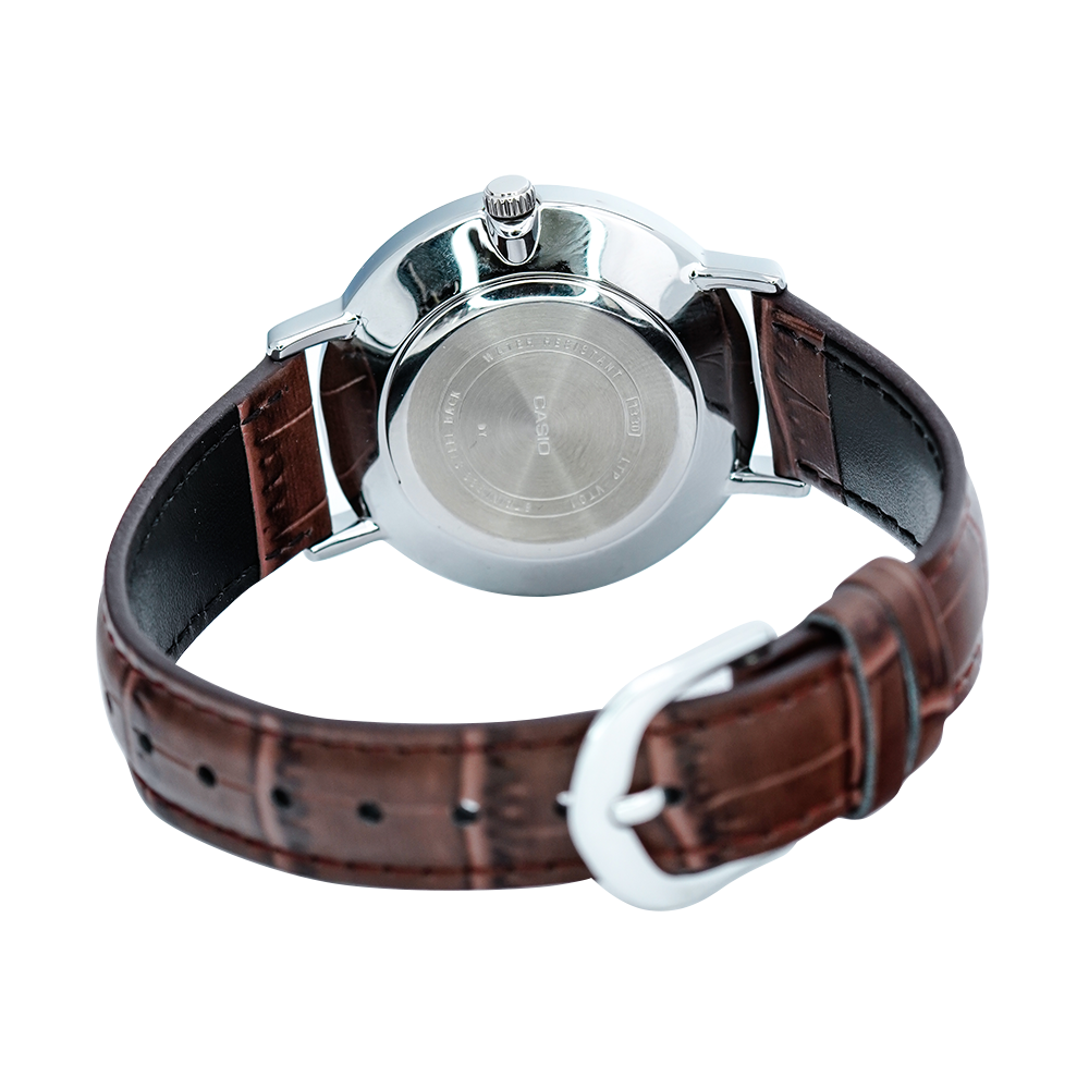 Jam Tangan Casio Standard LTP-VT01L-7B2 Women Silver Dial Brown Leather Band