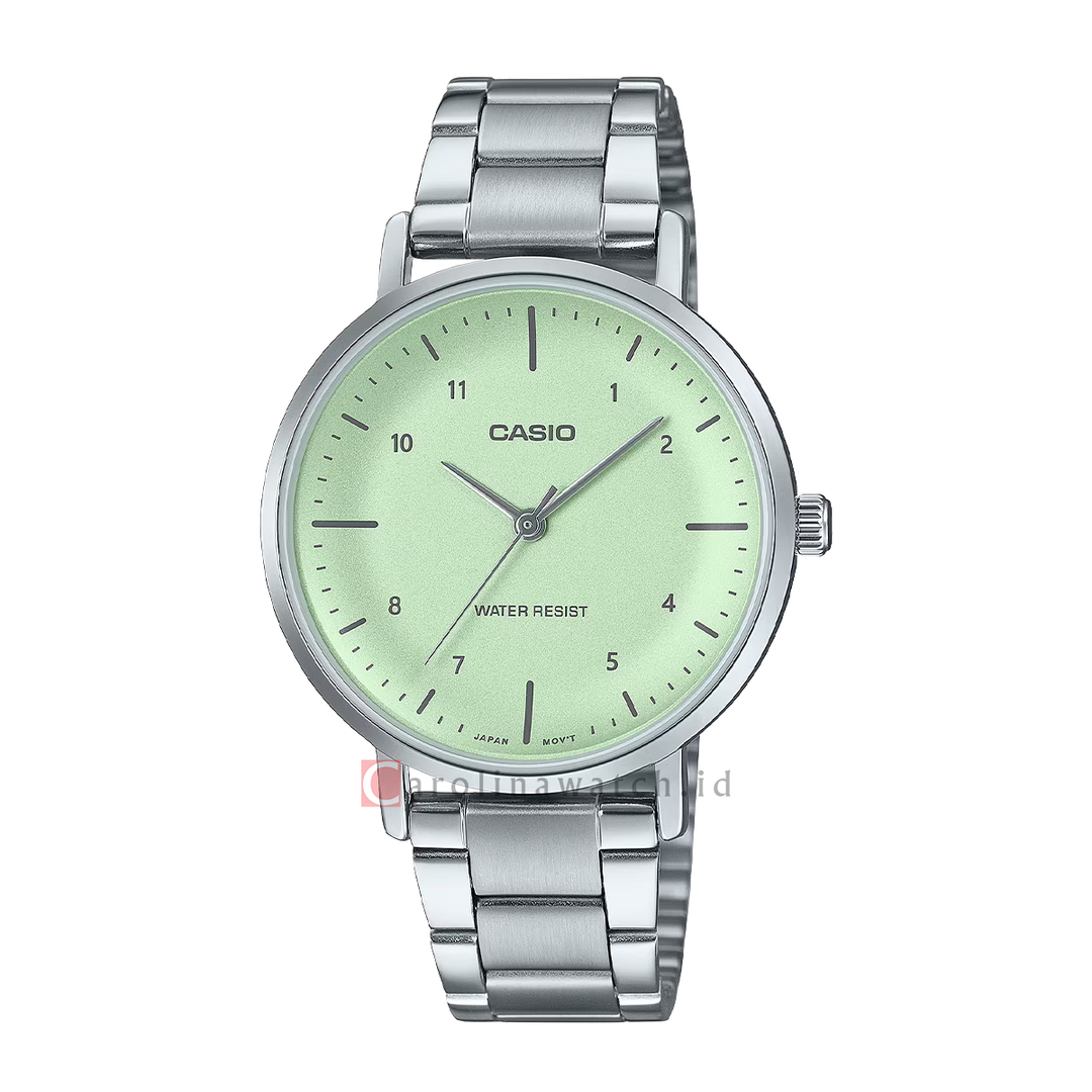 Jam Tangan Casio Standard LTP-VT03D-3B Women Green Dial Stainless Steel Band