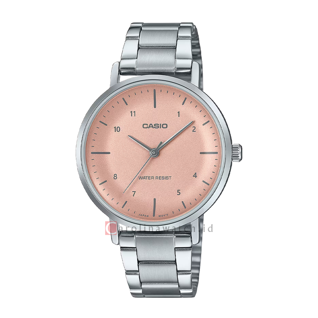 Jam Tangan Casio Standard LTP-VT03D-4B Women Pink Dial Stainless Steel Band
