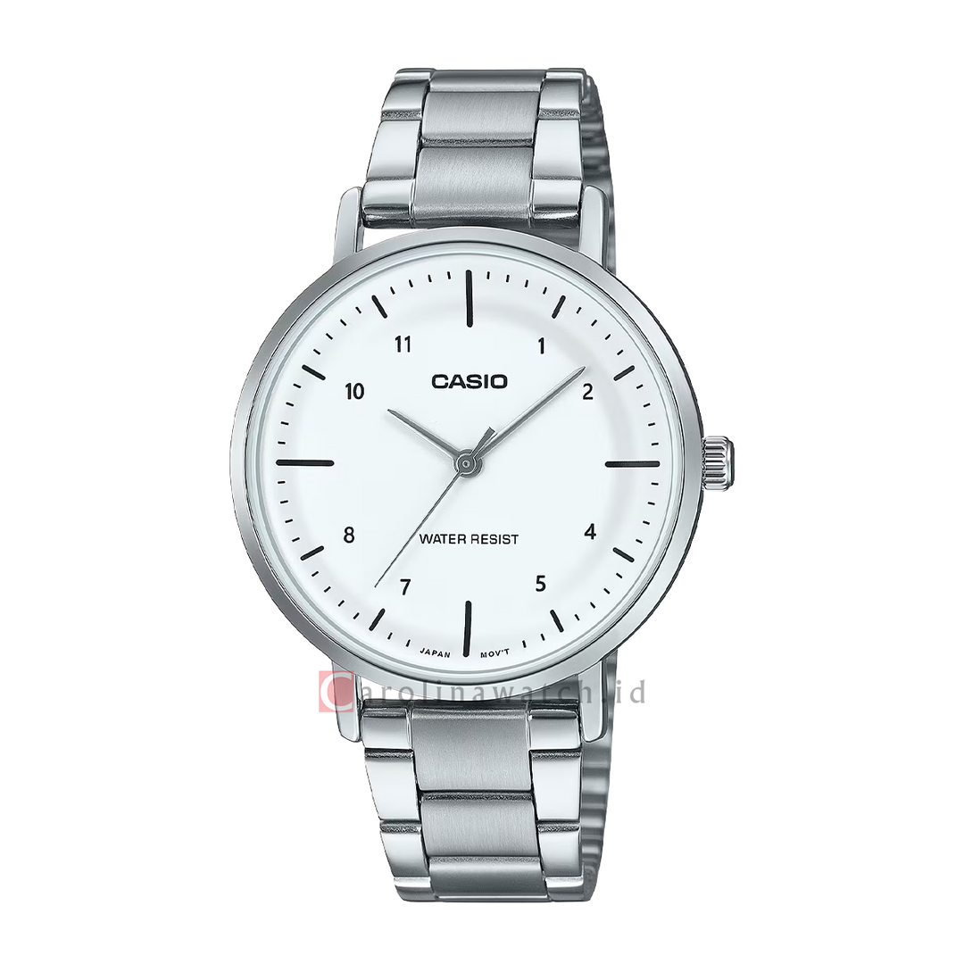 Jam Tangan Casio Standard LTP-VT03D-7B Women White Dial Stainless Steel Band
