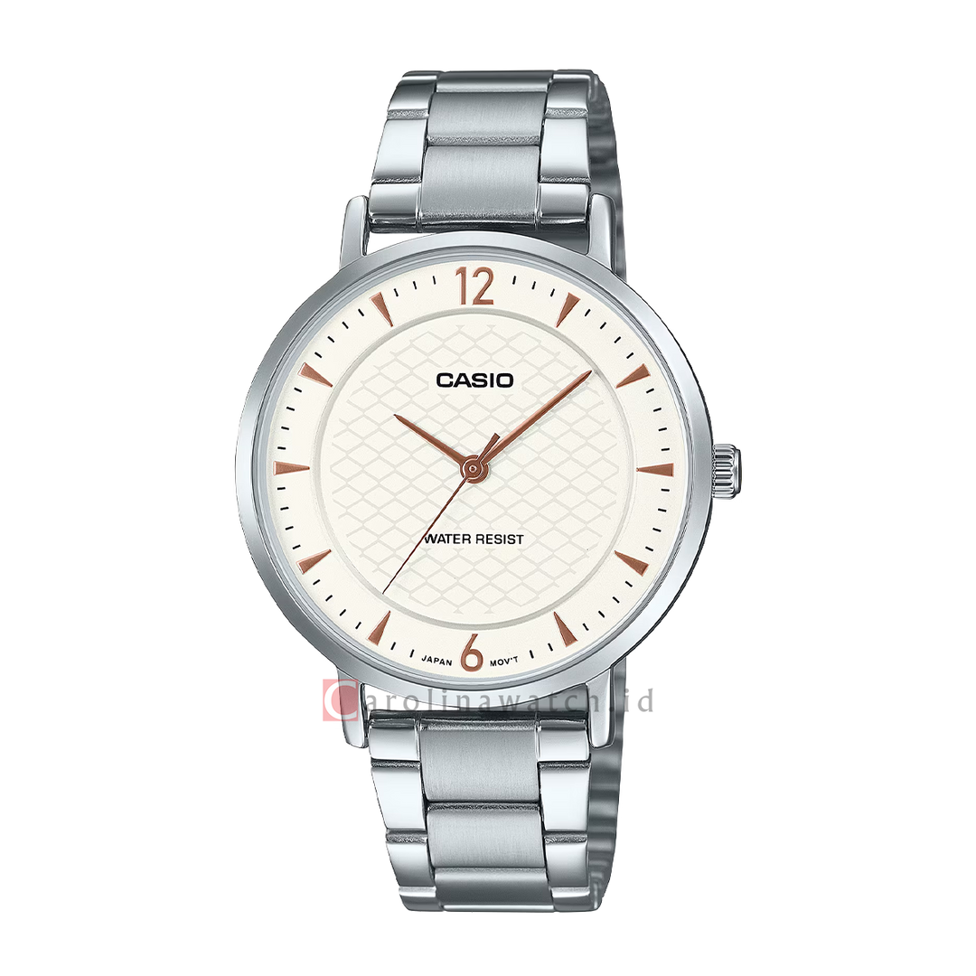 Jam Tangan Casio Standard LTP-VT04D-7A Women White Dial Stainless Steel Band