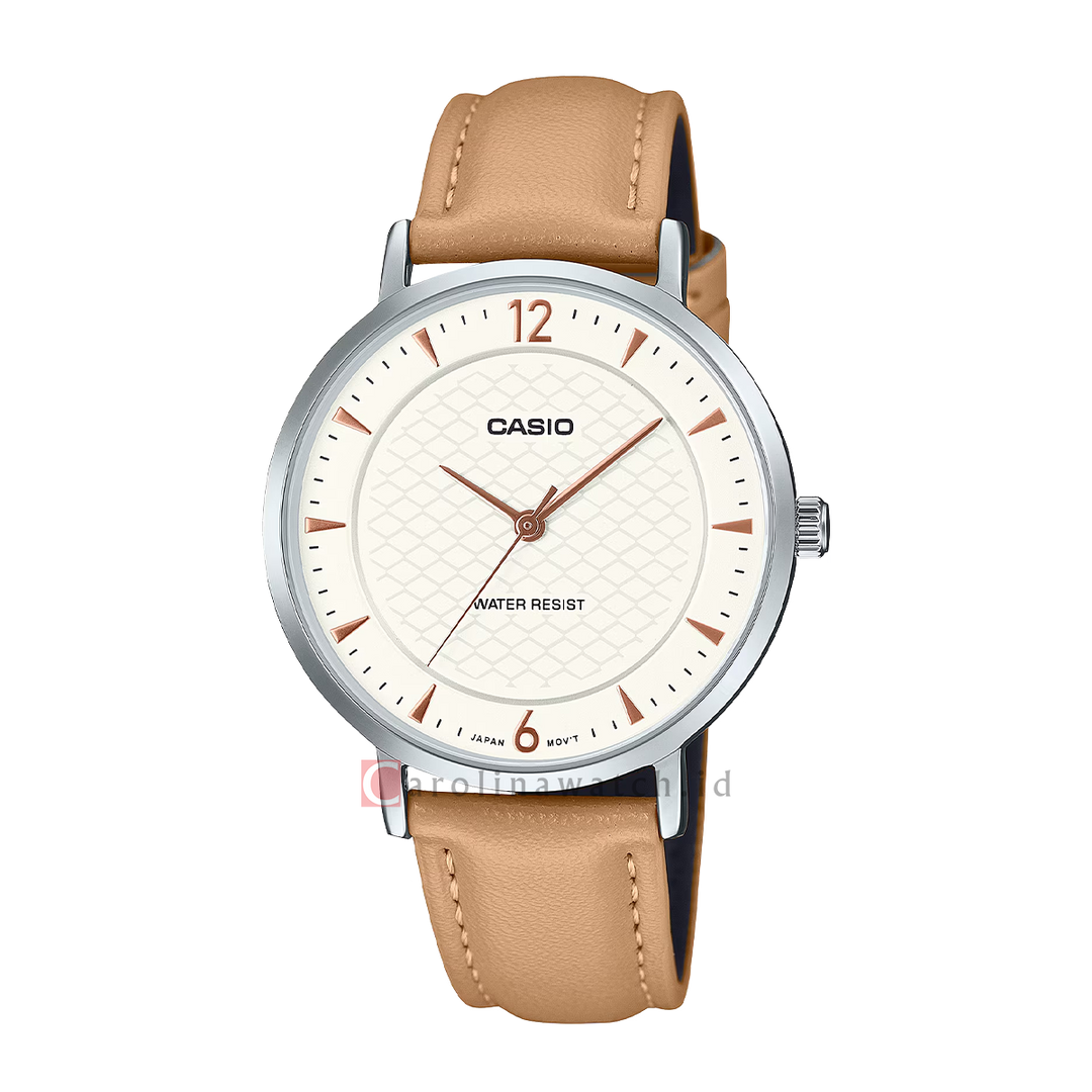 Jam Tangan Casio Standard LTP-VT04L-7A1 Women White Dial Brown Leather Band