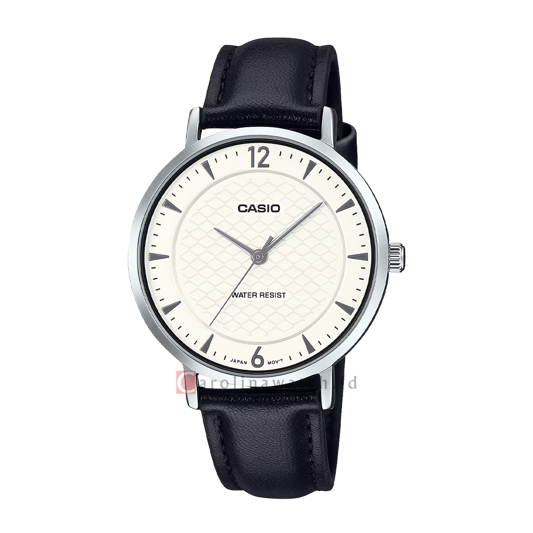 Jam Tangan Casio Standard LTP-VT04L-7A2 Women White Dial Black Leather Band