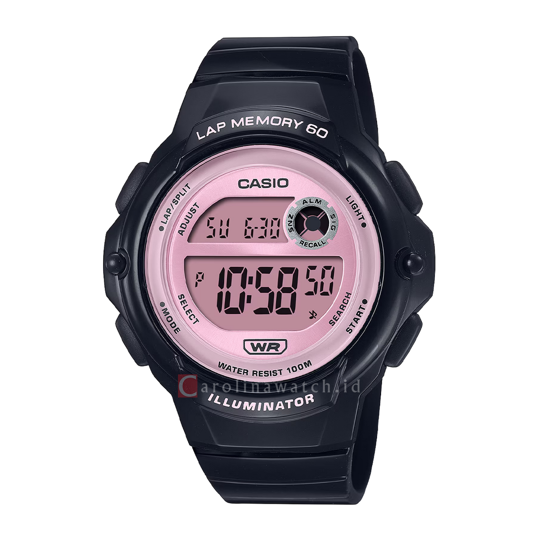 Jam Tangan Casio LWS-1200H-1A2 Women Pink Digital Dial Black Resin Band