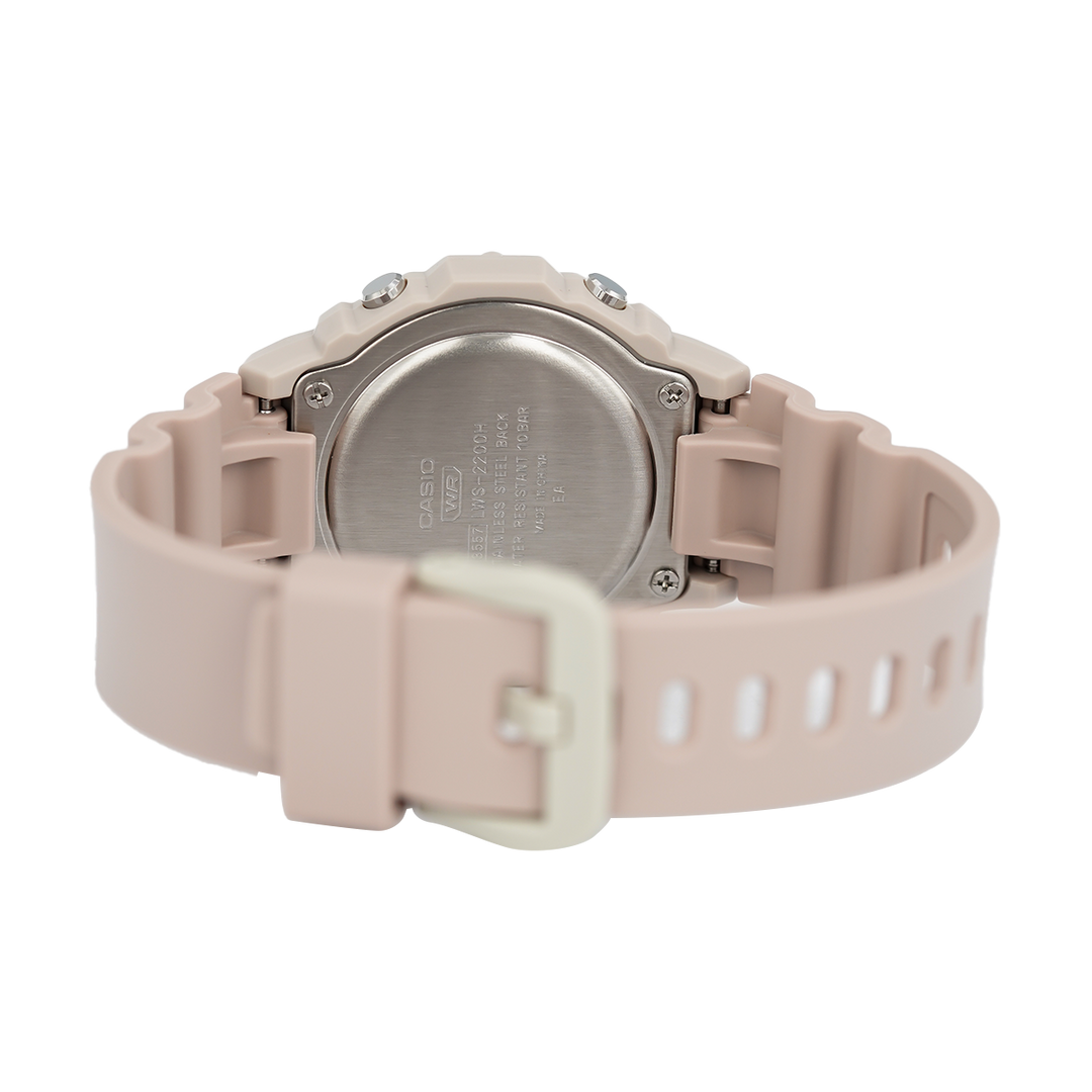 Jam Tangan Casio General LWS-2200H-4A Women Sports Collection Digital Dial Misty Rose Resin Band