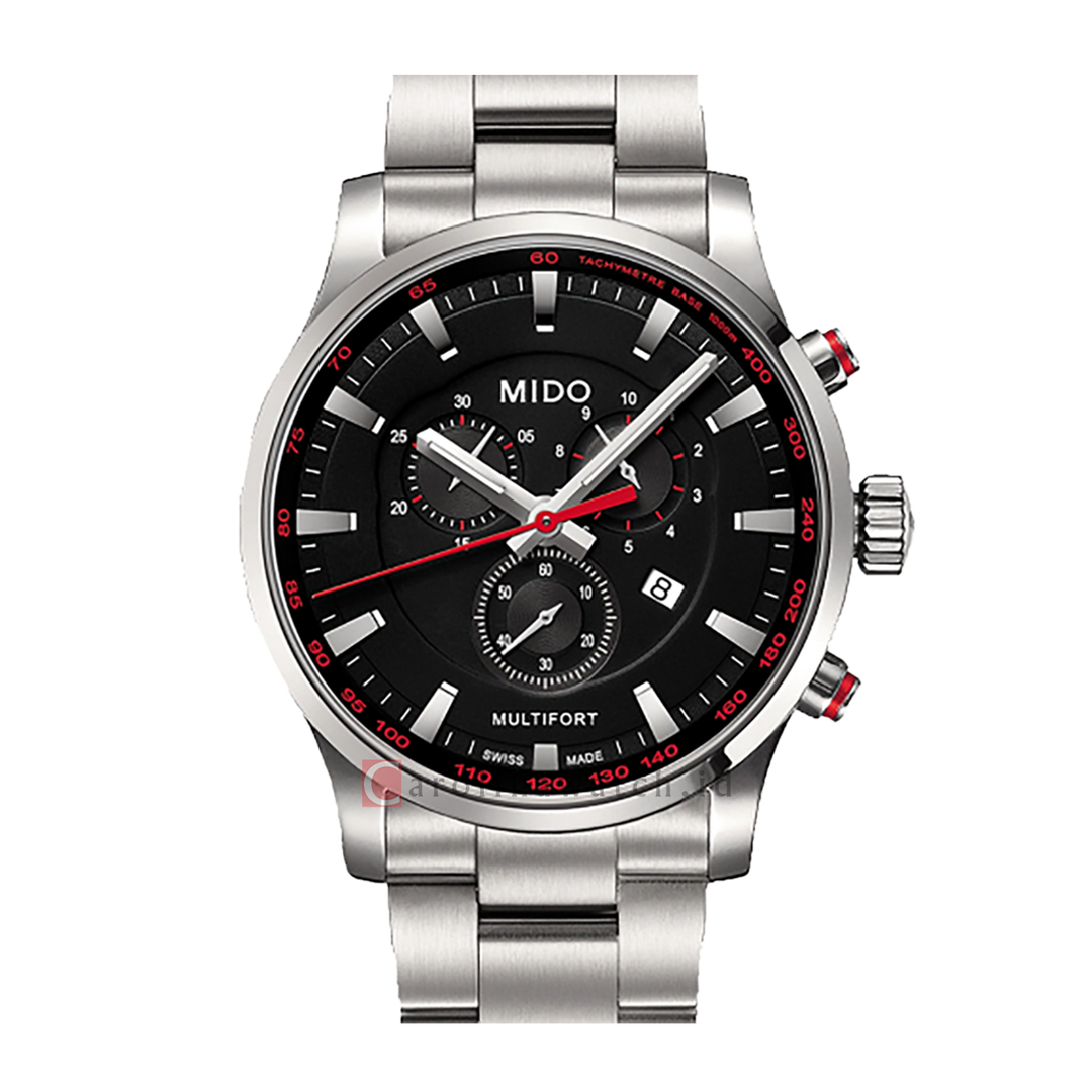 Jam Tangan MIDO Multifort Chronograph M0054171105100 Men Black Dial Silver Stainless Steel Strap