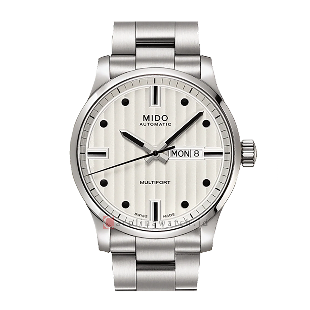 Jam Tangan MIDO Multifort M0054301103180 Day Date Men Silver Dial Stainless Steel Strap