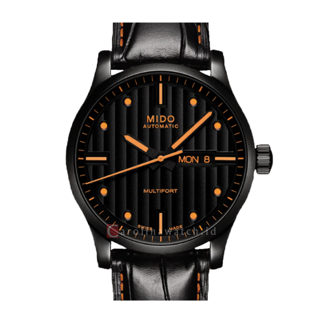 Jam Tangan MIDO Multifort M0054303605180 Day Date Men Black Dial Black Leather Strap Special Edition