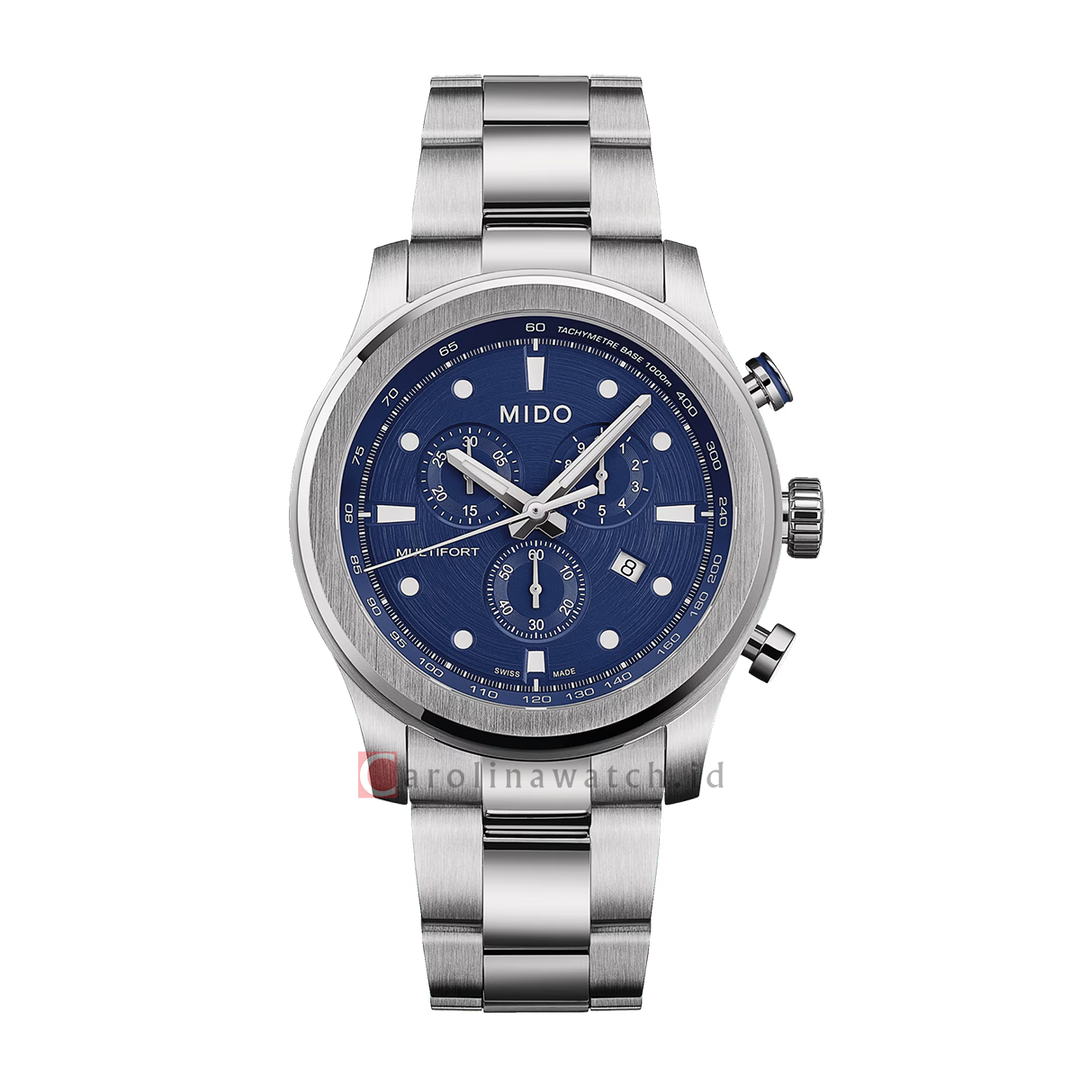 Jam Tangan MIDO Multifort Chronograph M0534171104100 Men Blue Dial Stainless Steel Strap