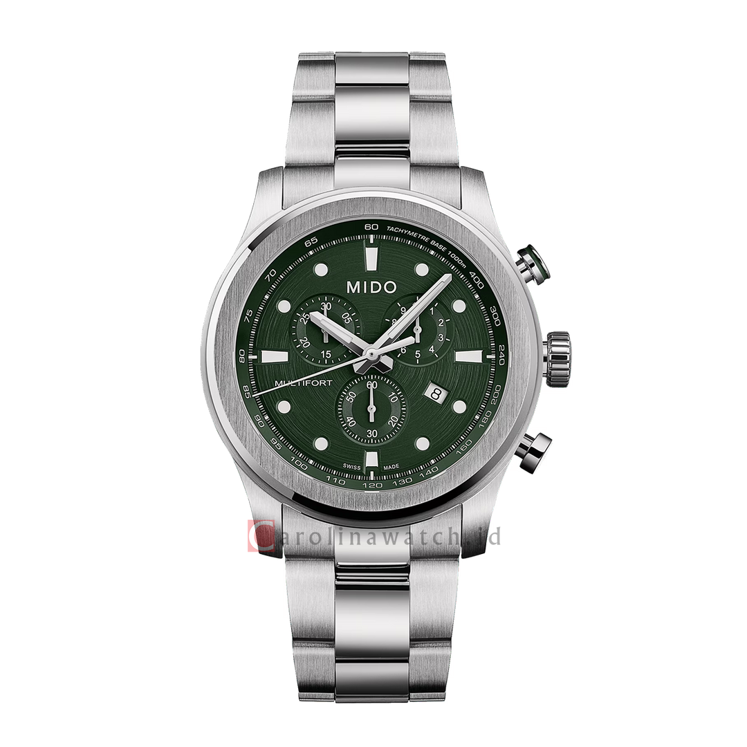 Jam Tangan MIDO Multifort Chronograph M0534171109100 Men Green Dial Stainless Steel Strap