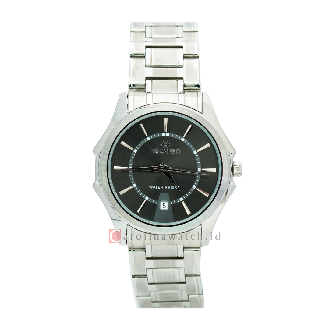 Jam Tangan Hegner M1619SSBA Men Black Dial Stainless Steel Strap