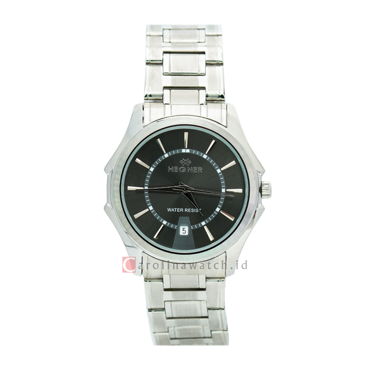 Jam Tangan Hegner M1619SSBA Men Black Dial Stainless Steel Strap