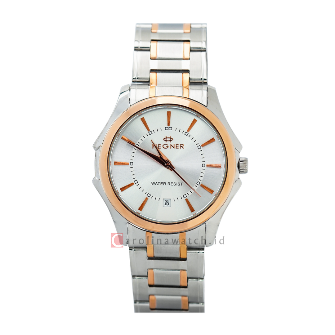 Jam Tangan Hegner M1619TRSL Men Silver Dial Dual Tone Stainless Steel Strap
