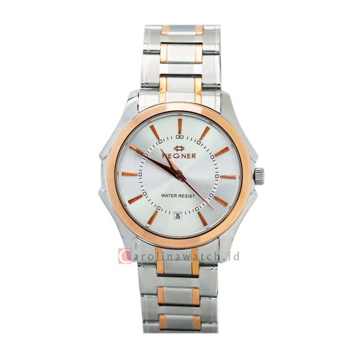 Jam Tangan Hegner M1619TRSL Men Silver Dial Dual Tone Stainless Steel Strap