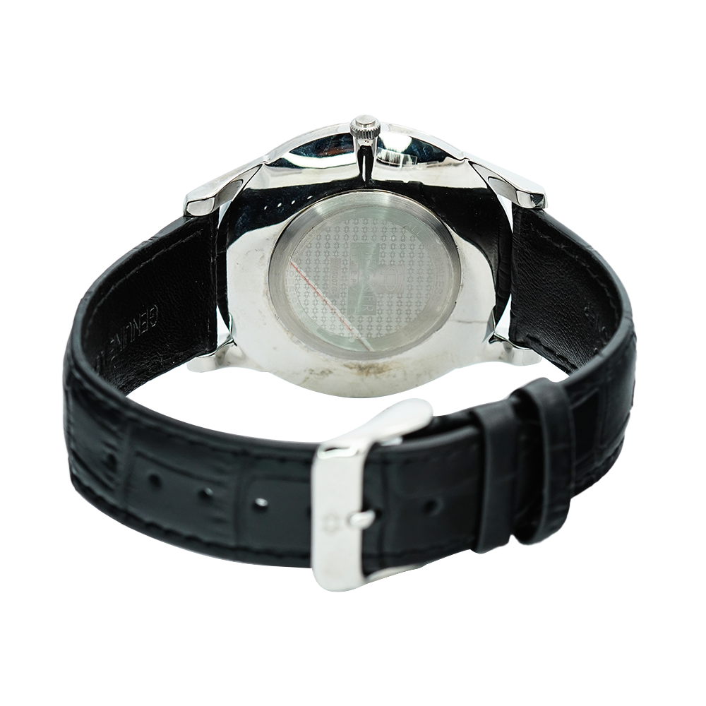 Jam Tangan Hegner M5007SSSL Men Silver White Dial Black Leather Strap