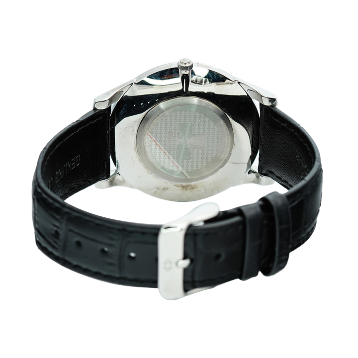 Jam Tangan Hegner M5007SSSL Men Silver White Dial Black Leather Strap