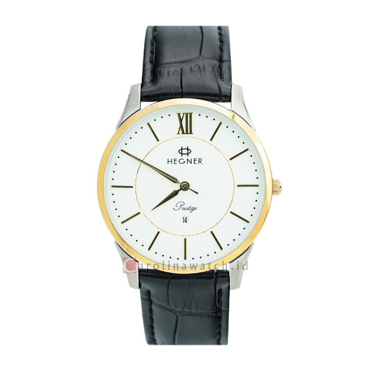 Jam Tangan Hegner M5007TGSL Men Silver White Dial Black Leather Strap